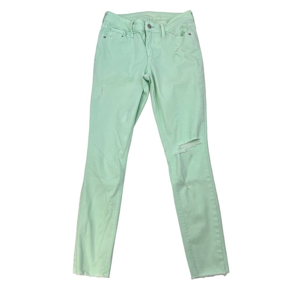 Old Navy Womens Rockstar Mid Rise Distressed Jeans Mint Green 4